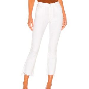 MOTHER Insider Crop Step Fray in Glass Slipper White Jeans